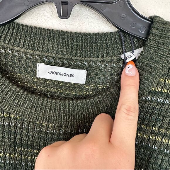 Jack & Jones Mens Crewneck Pullover Sweater Green Striped XXL - Picture 4 of 7